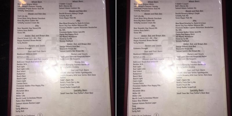 d.s. vespers Restaurant Menu