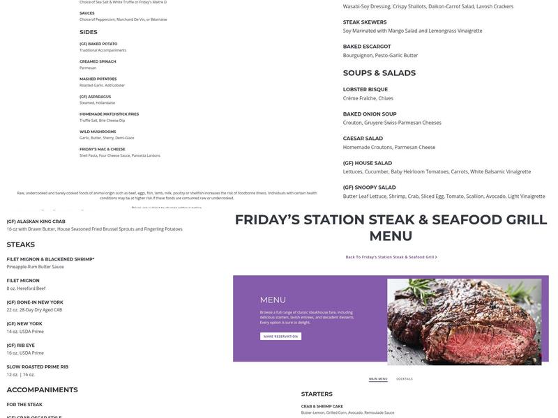 Fridays Station Steak & Seafood Grill Menu