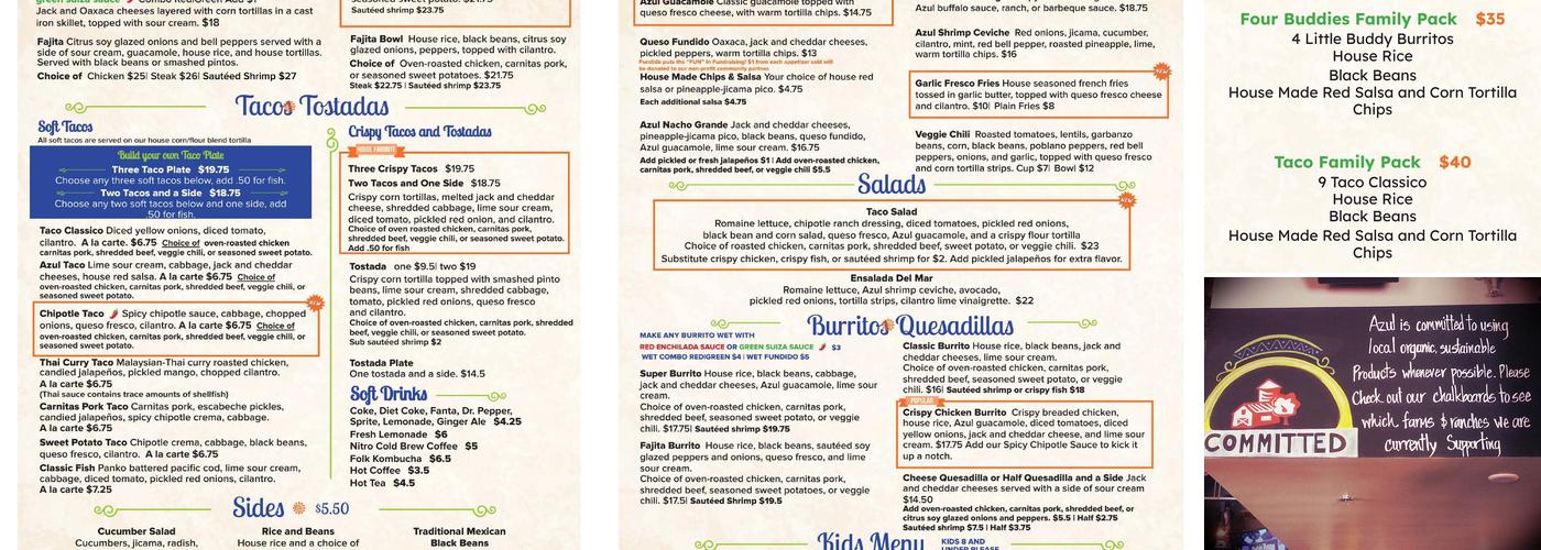 Azul-Latin Kitchen Menu