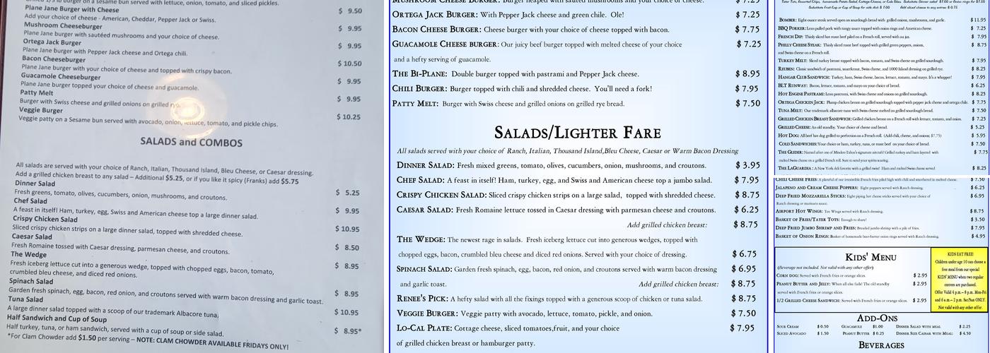 Taildragger Cafe Menu