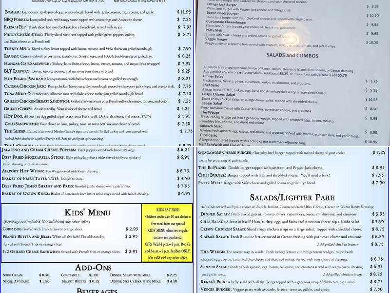 Taildragger Cafe Menu