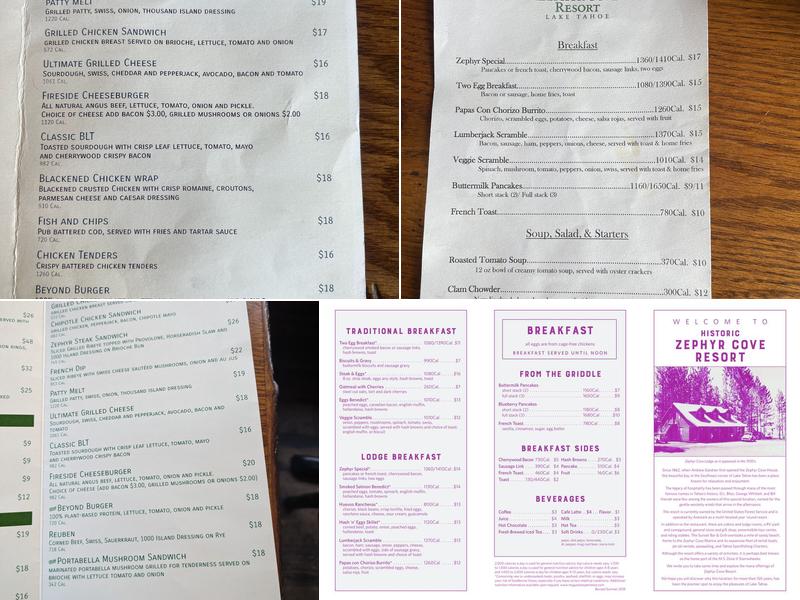 Zephyr Cove Restaurant Menu