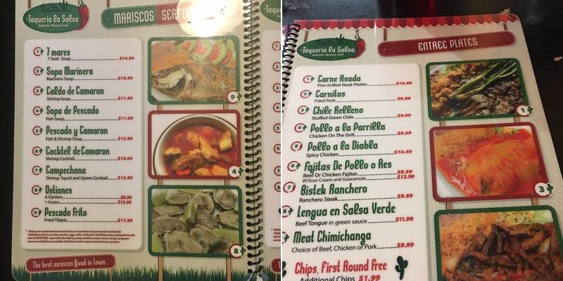 Taqueria La Salsa Menu