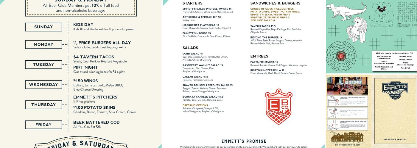 Emmett's Brewing Company Menu