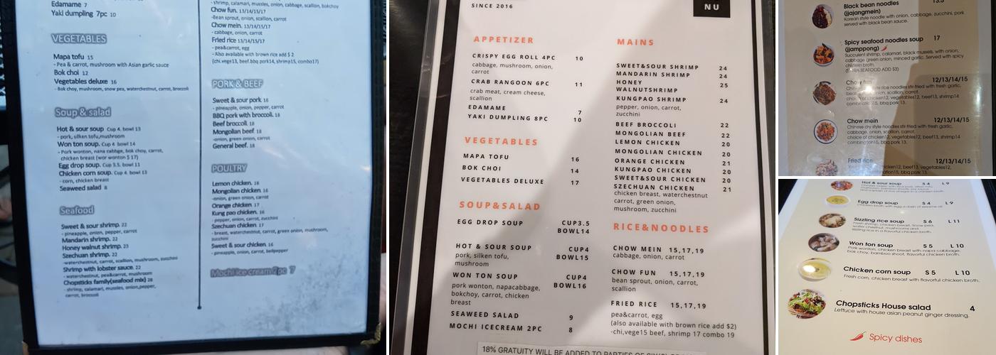 Chopsticks Menu