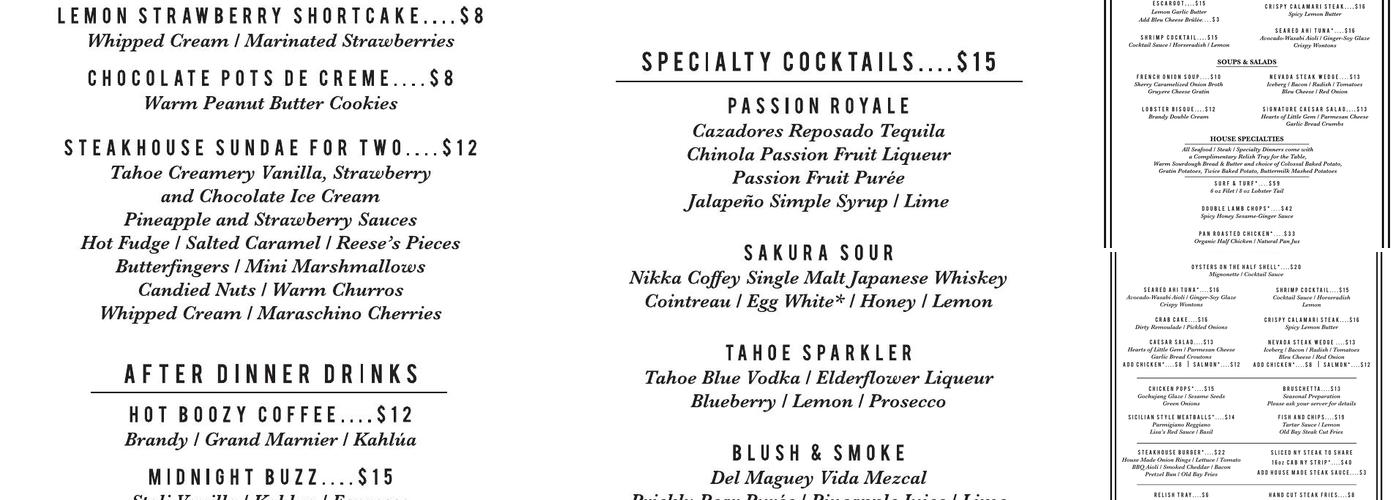 NEVADA Steak Menu