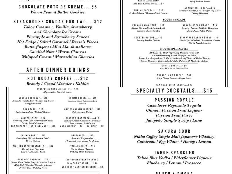 NEVADA Steak Menu