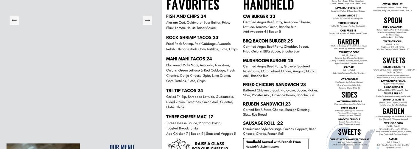 Cold Water Brewery and Grill Menu