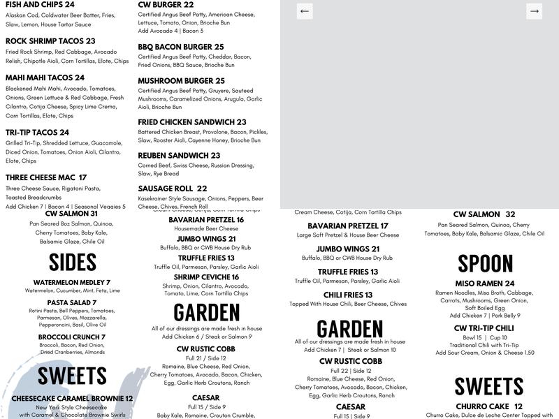Cold Water Brewery and Grill Menu