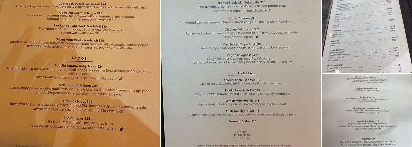 Brooks' Bar & Deck Menu