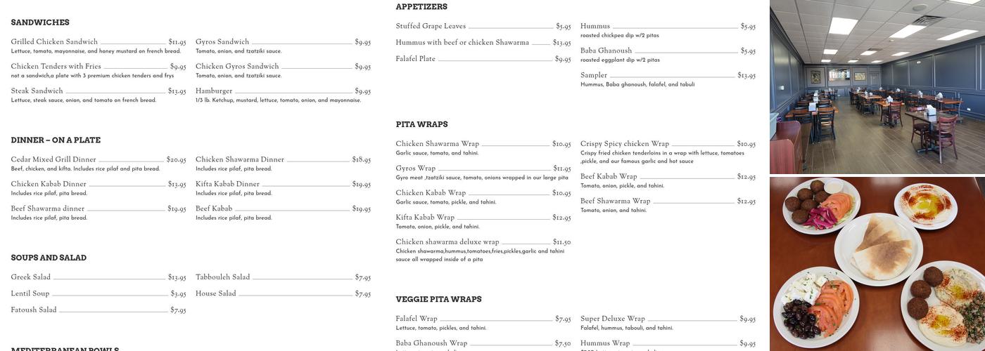 Cedar Grill Menu