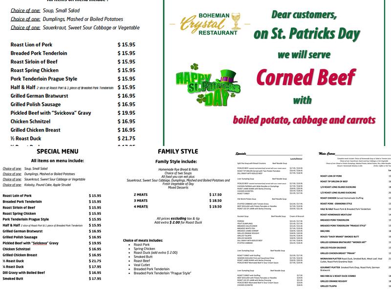 Bohemian Crystal (closed) Menu