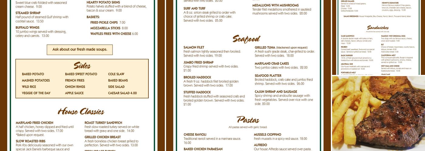 Henny's Grill & Bar Menu