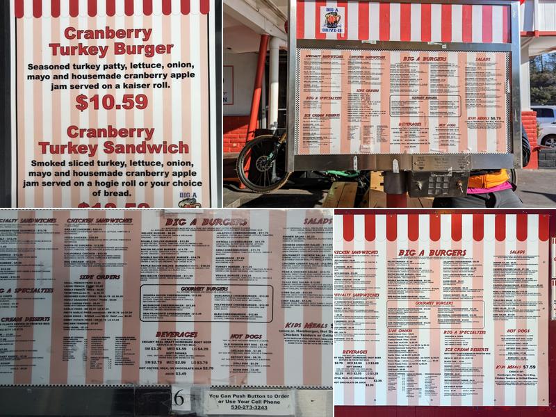 Big A Rootbeer Drive In Menu