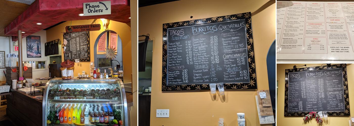 Badlands Tacos Menu