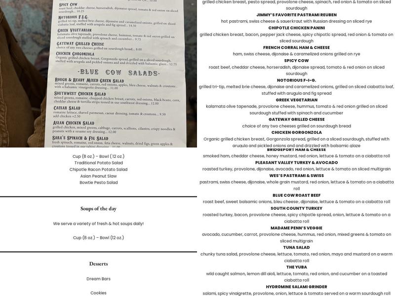 Blue Cow Deli Menu