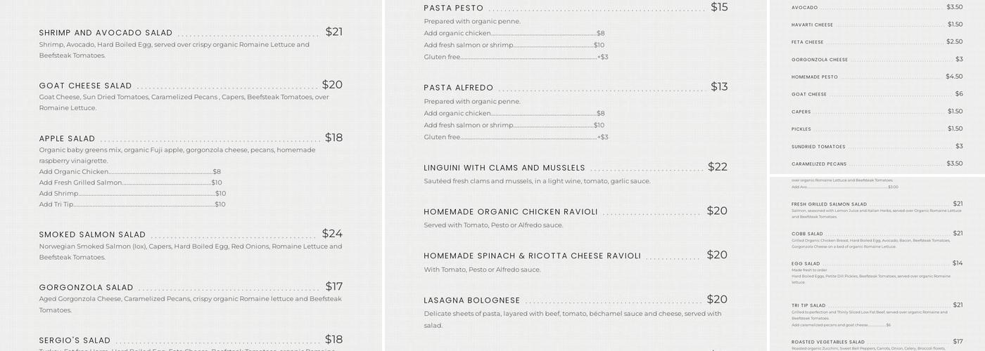 Sergio's Caffè Menu