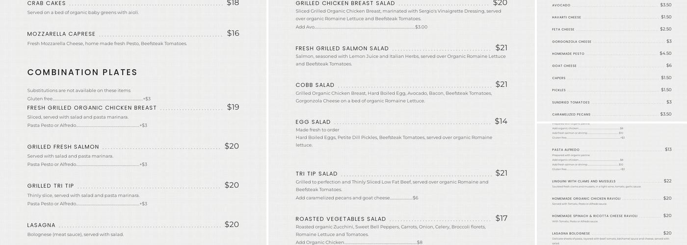 Sergio's Caffè Menu