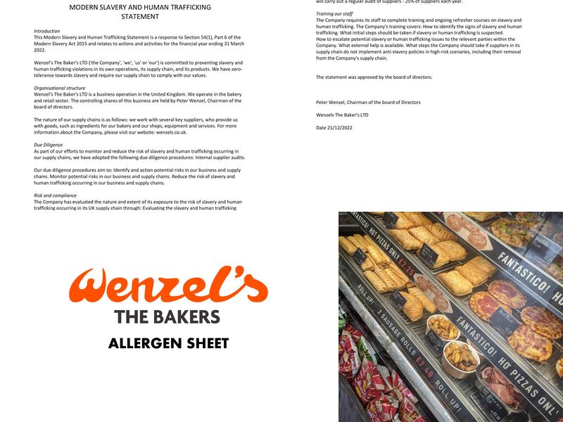 Wenzel's the Bakers Menu