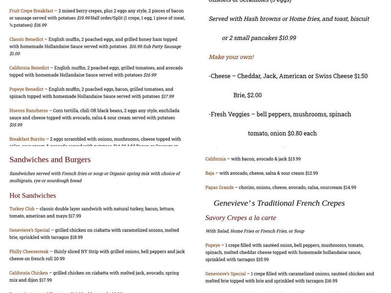 Nevada City Classic Cafe Menu