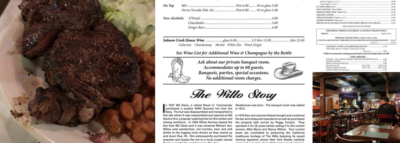 Willo Steak House Menu