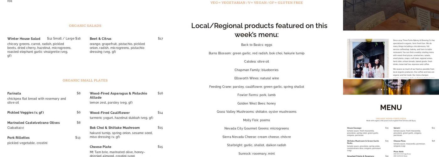 Three Forks Bakery & Brewing Co. Menu