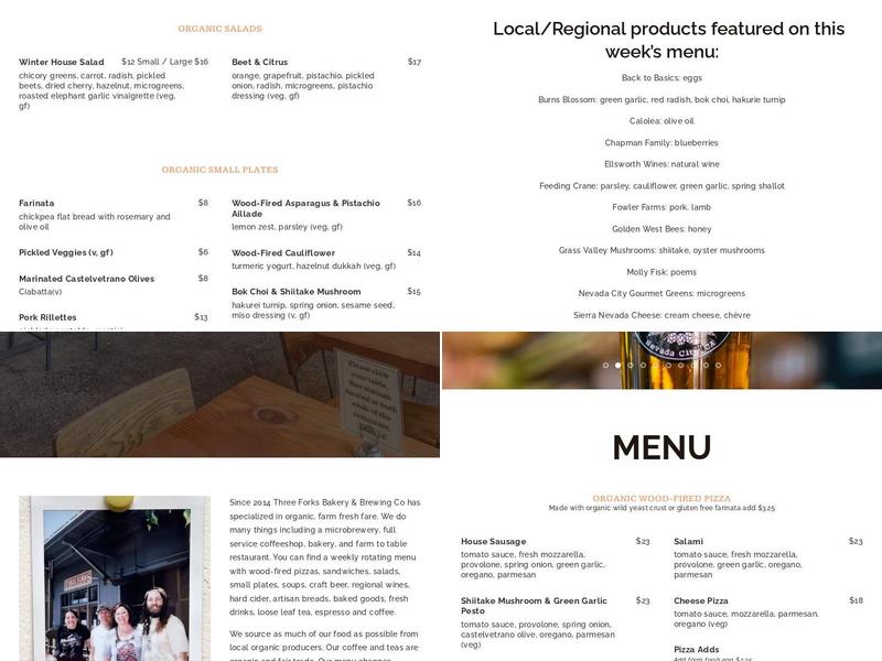 Three Forks Bakery & Brewing Co. Menu