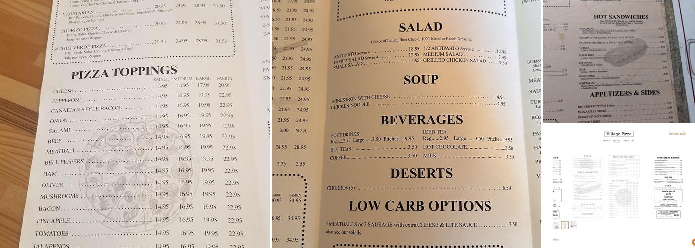 Village Pizza Menu