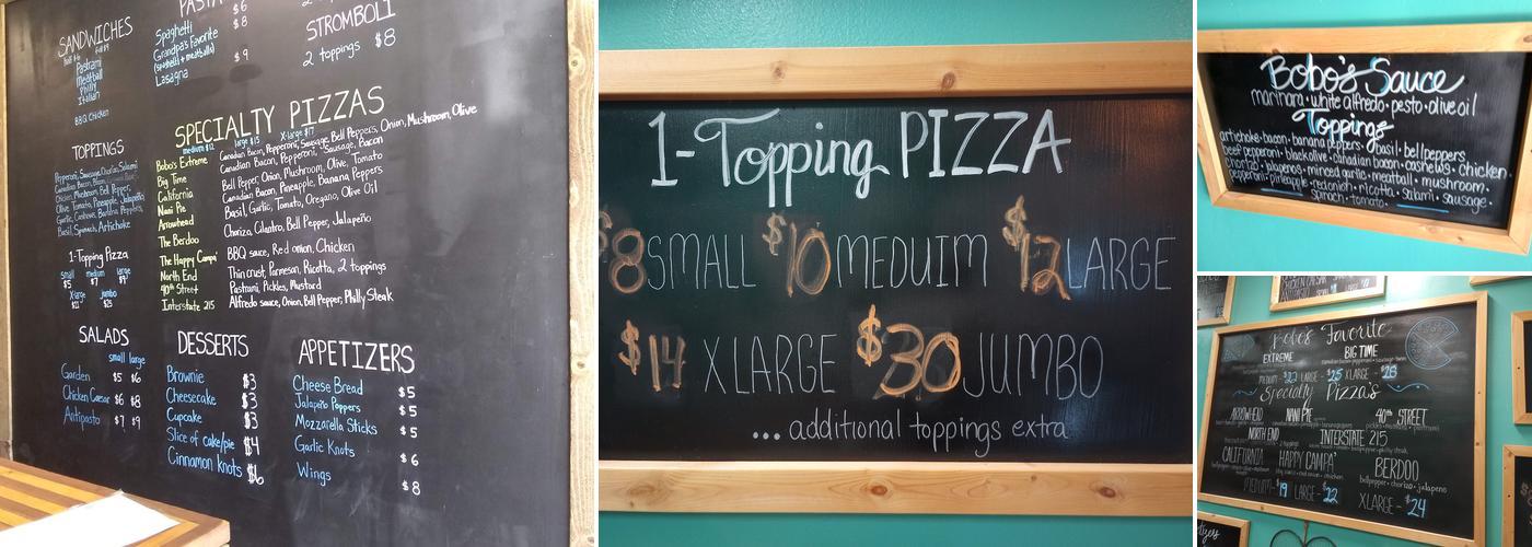 Bobo's Pizza Menu