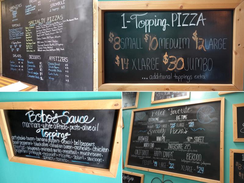 Bobo's Pizza Menu