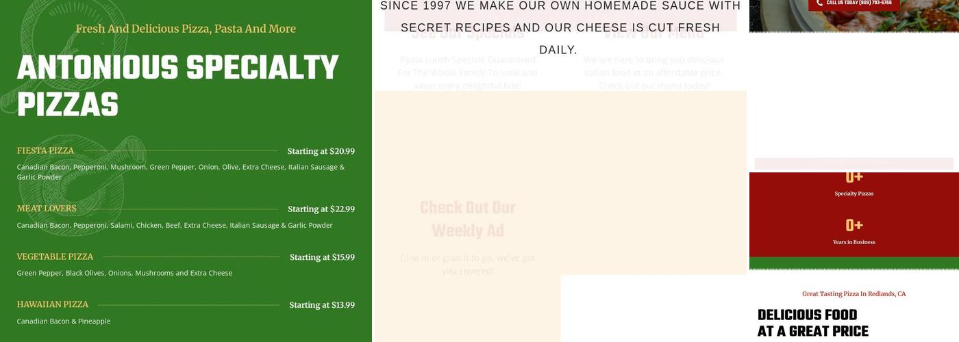 Antonious Pizza Menu