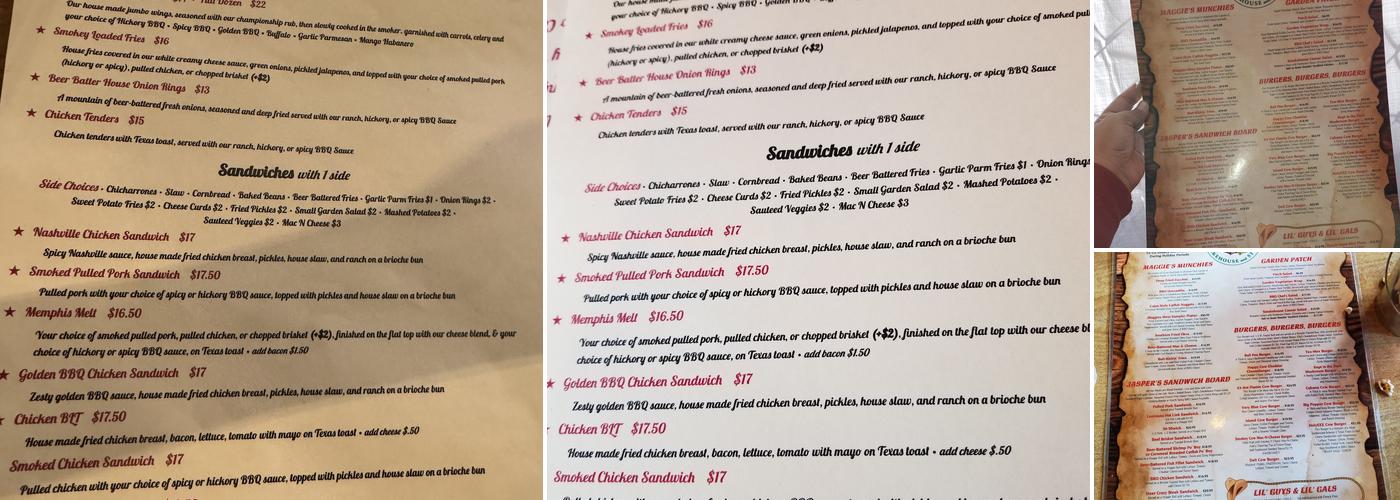 Jasper's Barbeque Menu