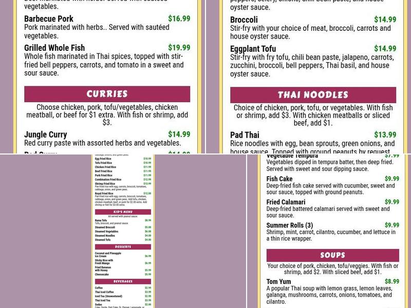 Royal Thai Bistro Menu