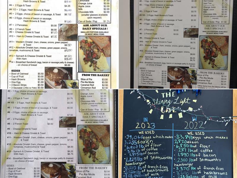 Shining Light Cafe Menu