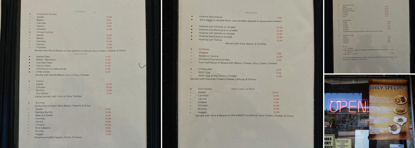 La Bamba Mexican Grill Big Bear Menu