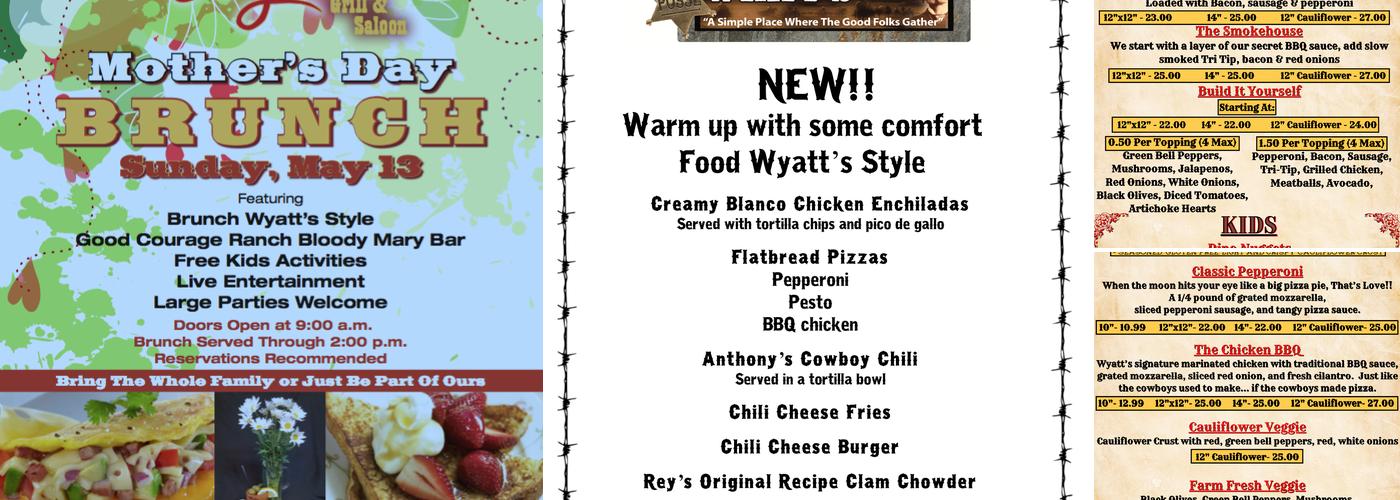 Wyatt's Grill and Saloon Menu