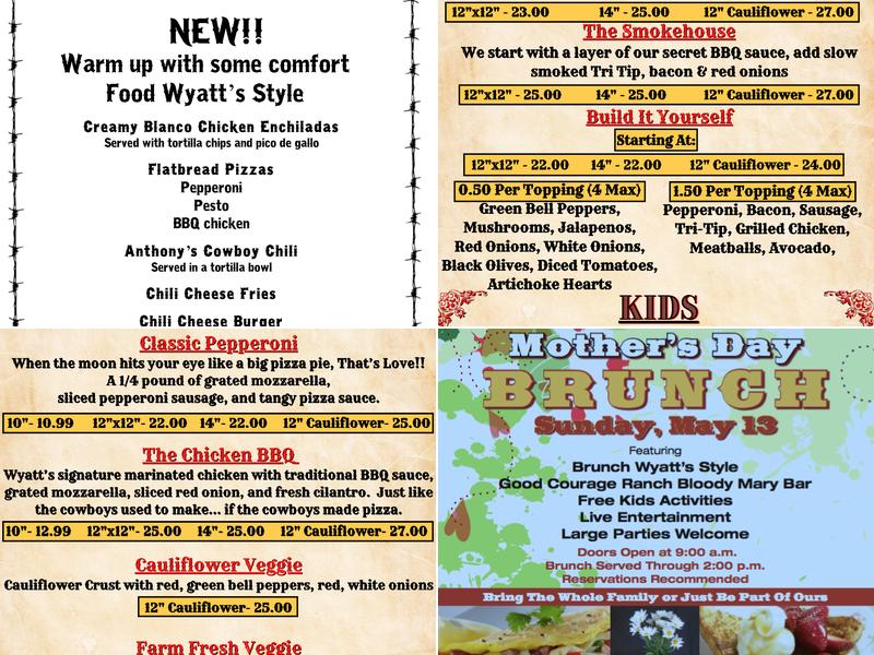 Wyatt's Grill and Saloon Menu