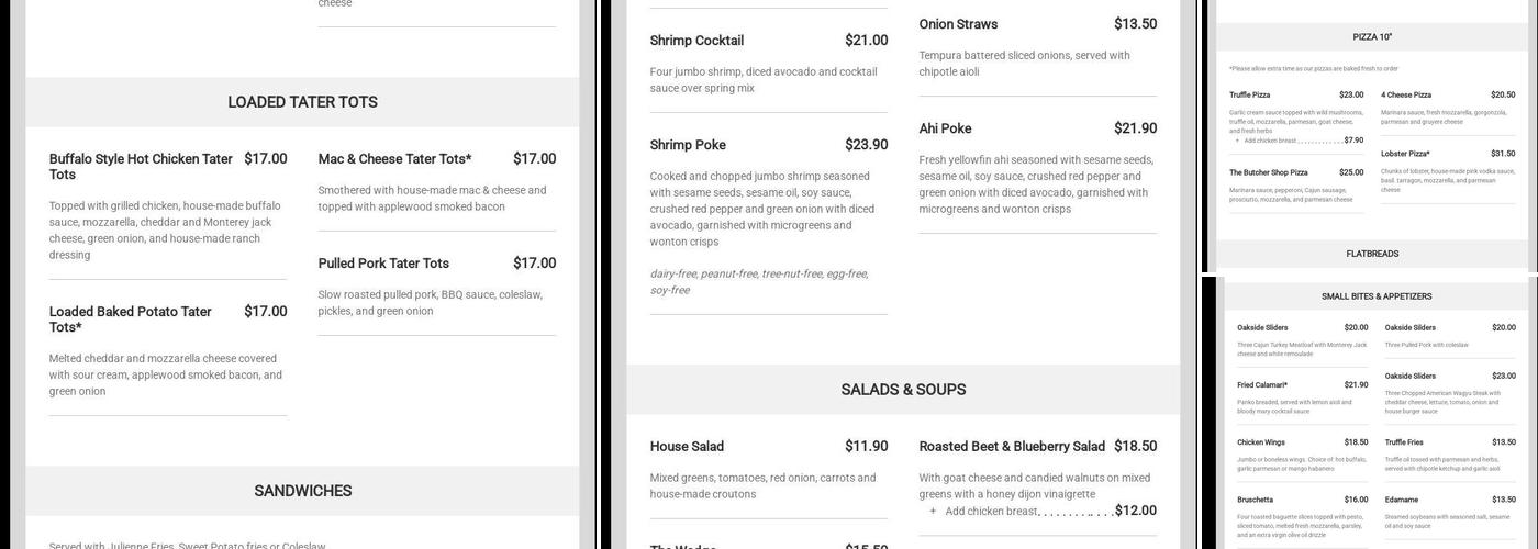 Oakside Menu