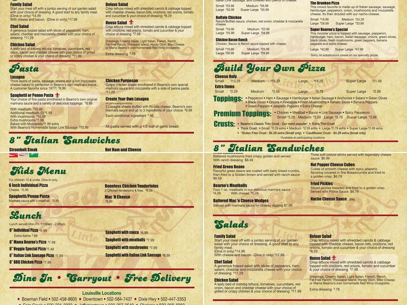 Bearno's Pizza Menu