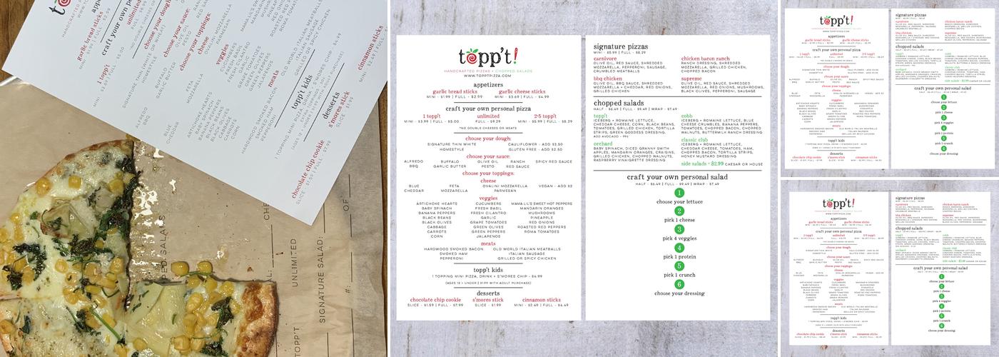 topp't Handcrafted Pizzas + Chopped Salads Menu