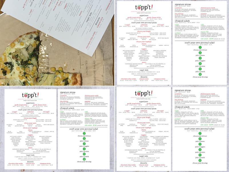 topp't Handcrafted Pizzas + Chopped Salads Menu