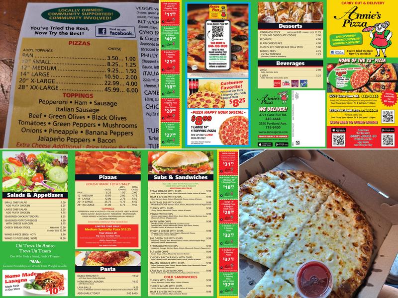 Annie's Pizza Menu