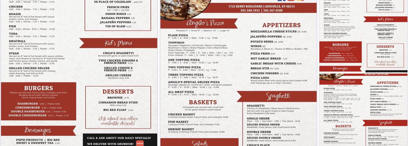 Angilo's Pizza Menu