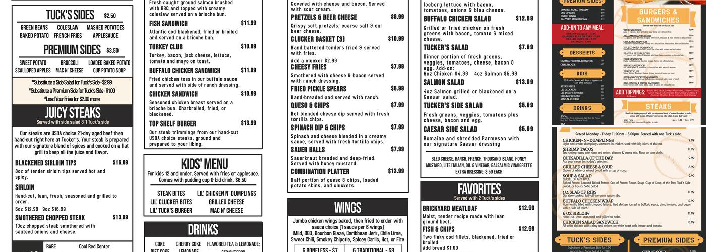 Tucker's American Favorites Menu