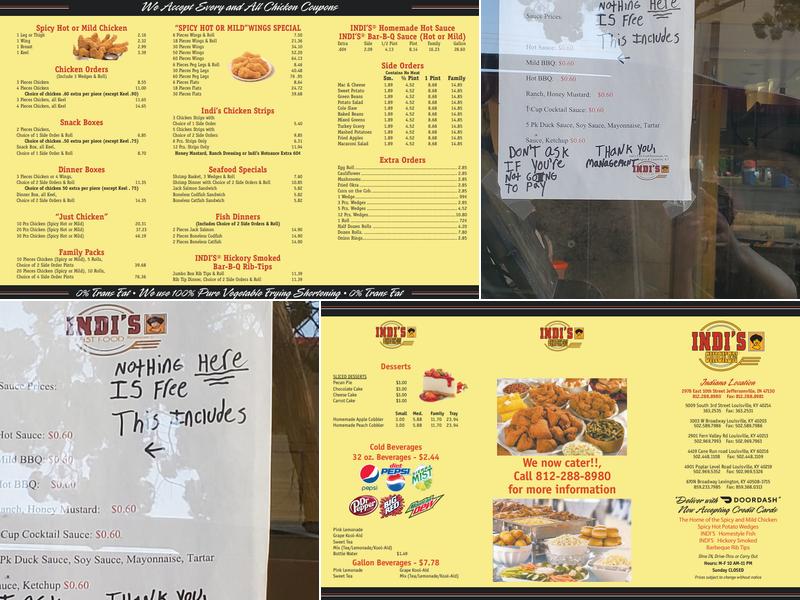 Indi's Chicken Menu