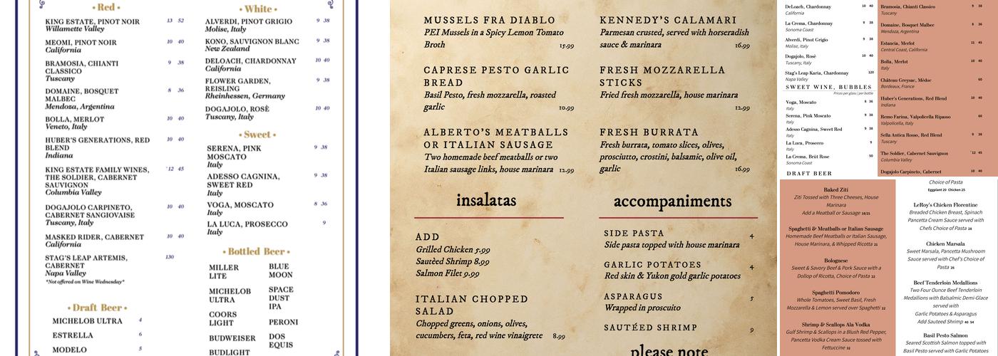 Amore Fine Italian Ristorante Menu