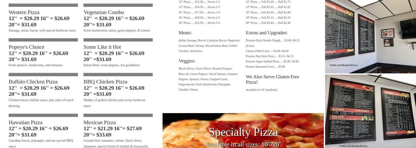 Pizanoz Pizza Menu