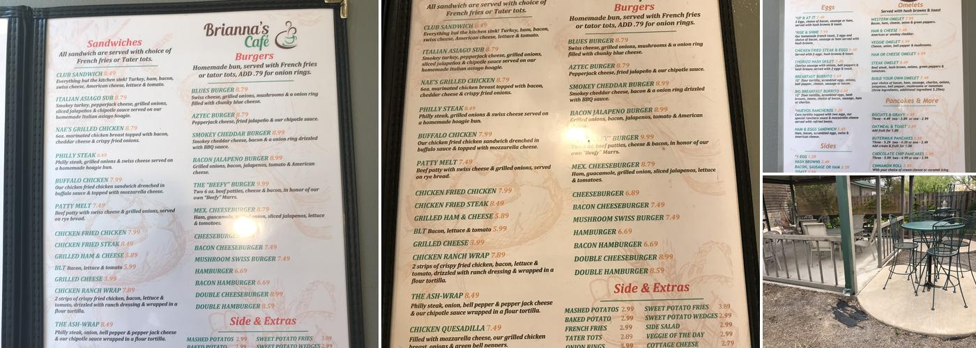 Brianna's Cafe Menu