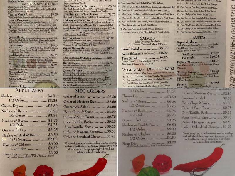 Jalisco Mexican Restaurant Menu