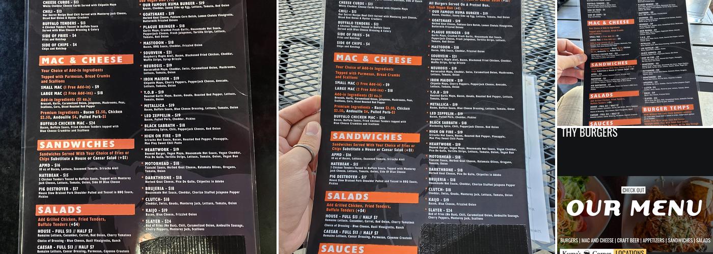 Kuma's Corner Menu